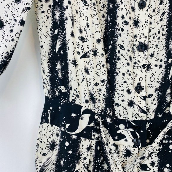 Anna Sui Black and Cream Horoscope Crochet Lace Trim Tie Silk Playsuit UK S - Picture 4 of 9